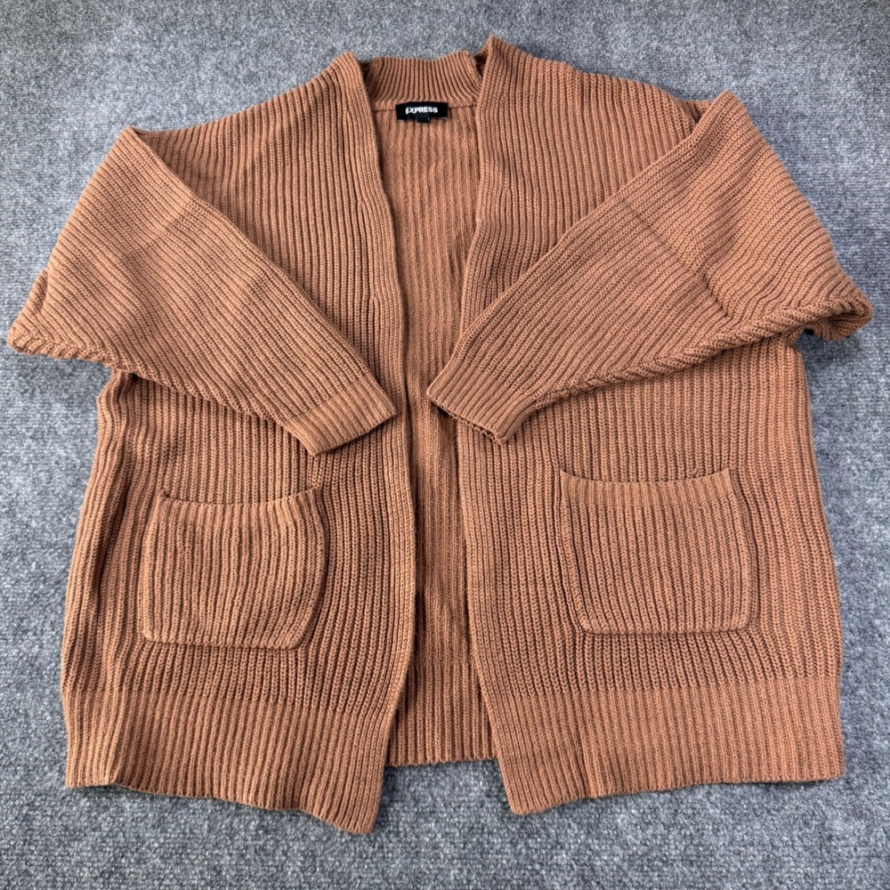 Express Cardigan Brown Shaker Knit Open Front Oversized XS Cottagecore